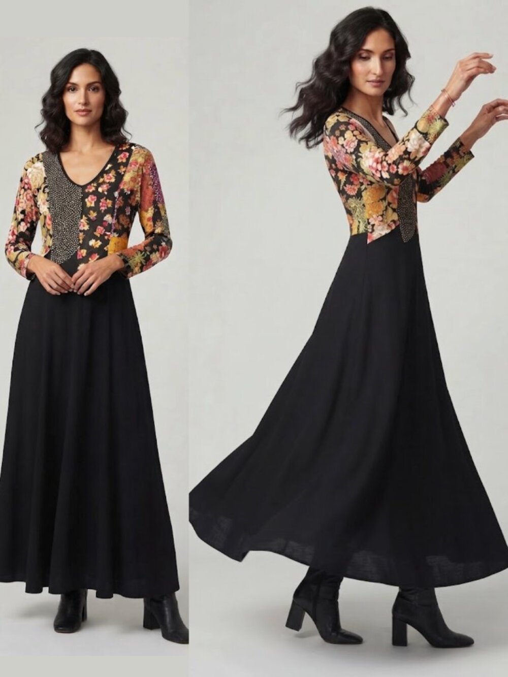 Vintage 90s Floral Patchwork Maxi Dress | Boho A-Line | Made in USA